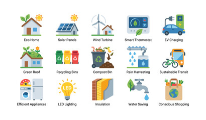 Fototapeta premium Sustainability and eco icons illustrating green home solutions