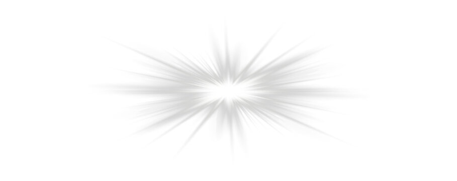 White sparkle light effect isolated on transparent background. Glowing silver white light. Shining star, light spark with rays. Light sparkle bling effect. Light PNG. Flare light, lens flare