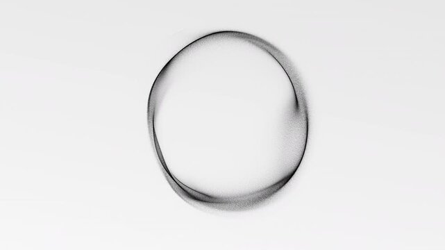 Minimal monochrome grain ring with soft noise texture on white background. Abstract black circle motion, modern art animation, seamless 4K 60fps loop.
