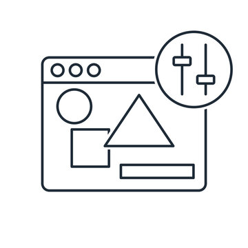 Website builders or content management systems. Design and editing of electronic websites and pages.Vector linear icon illustration isolated on white background.