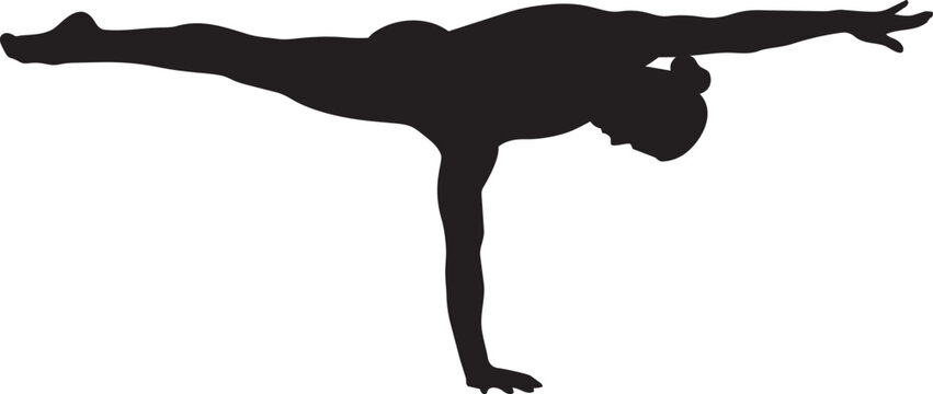 Silhouette of a gymnast performing a balance pose on one hand