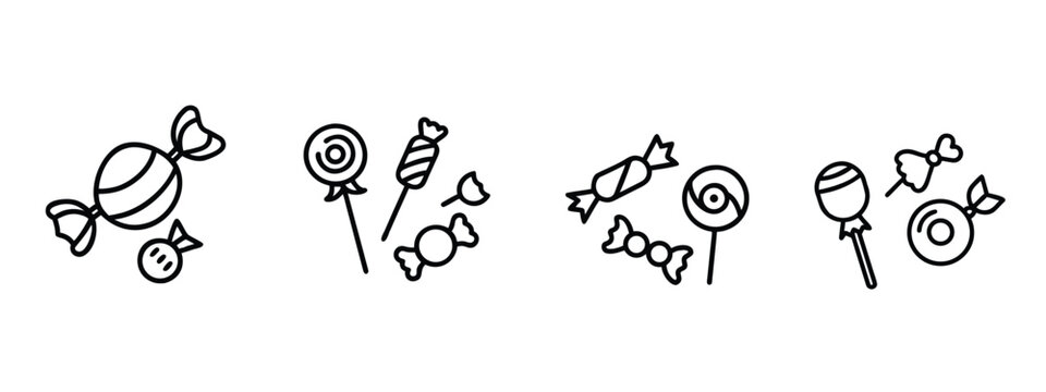 Candy line icons set sweet lollipop sugar dessert confectionery treat snack food caramel cocoa chocolate bonbon & more vector illustration with editable stroke.