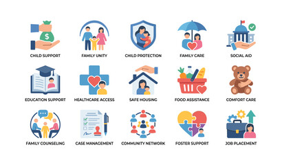 Fototapeta premium Social services icons showing family support programs grid