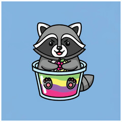 Fototapeta premium Raccoon in a colorful ice cream.