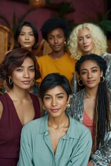 Fototapeta premium Group of diverse women posing together in indoor setting
