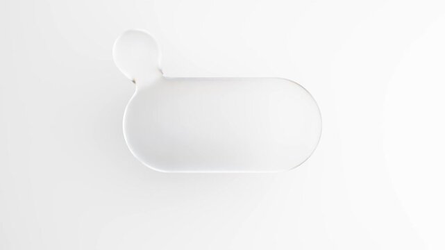 Minimalistic liquid glass speech bubble looping on a clean white background, an abstract concept
