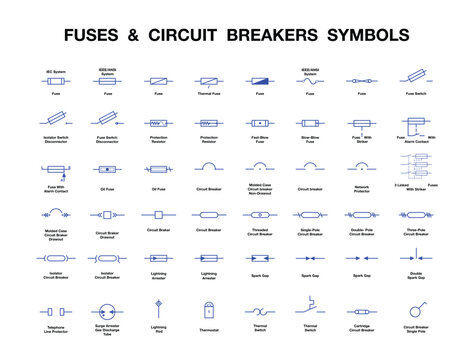 Fuses and Circuit Breakers symbols. Blue design Vector Image