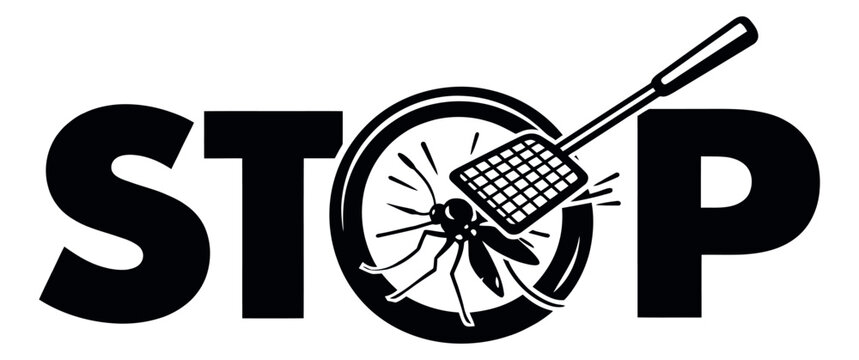 Bold line art illustration of the word stop depicting mosquito pest control for insect prevention