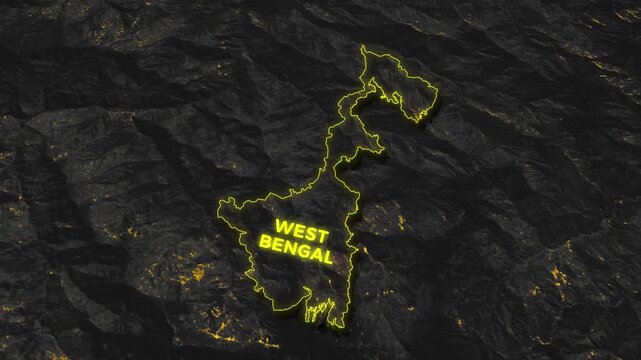 West Bengal State India Soil Terrain Glowing Effect Reveal Documentary Explainer Style Animation Map 4K	

