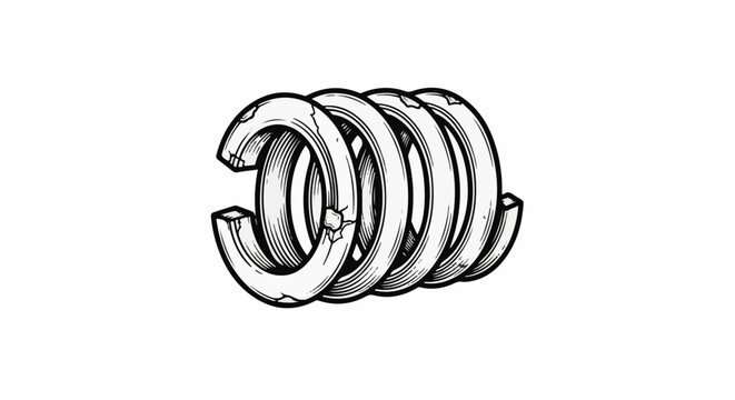 A black and white drawing of a coiled spring showing wear and tear on its surface