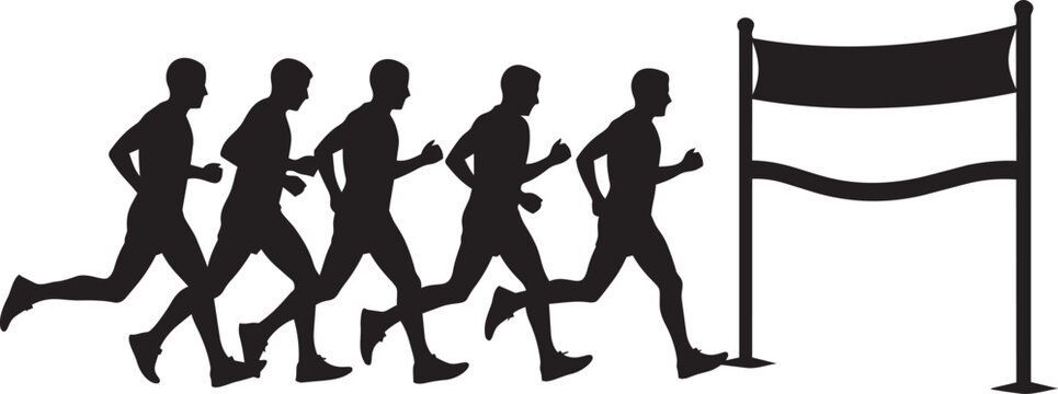 Silhouette of a group of runners approaching the finish line