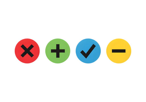 Simple interface icons showing confirm cancel increase and decrease functions