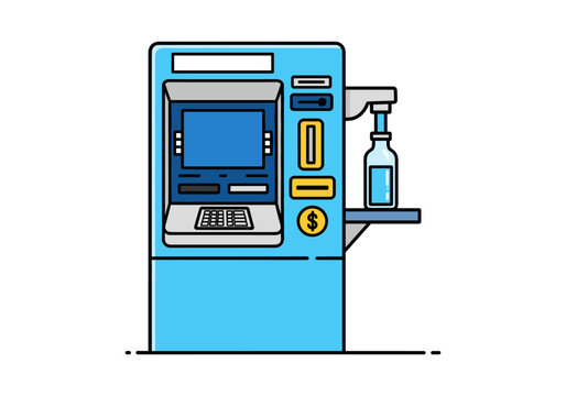 Modern blue vending machine dispensing a bottle of water on a white background
