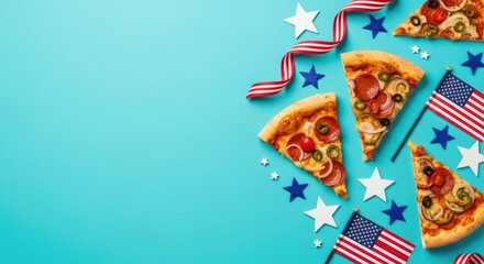 Obraz premium Usa independence day celebration pizza flags festive decorations for july 4th