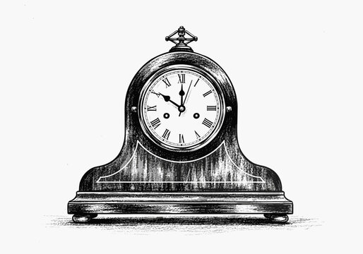 Vintage mantel clock with Roman numerals on a white background