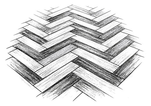 Herringbone wood floor pattern in a sketch style with alternating dark and light planks
