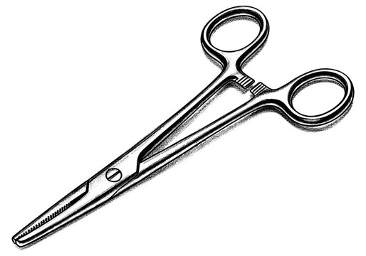 Detailed illustration of surgical hemostat forceps on a white background