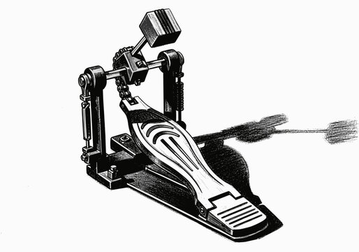 Detailed illustration of a bass drum pedal with a chain drive mechanism