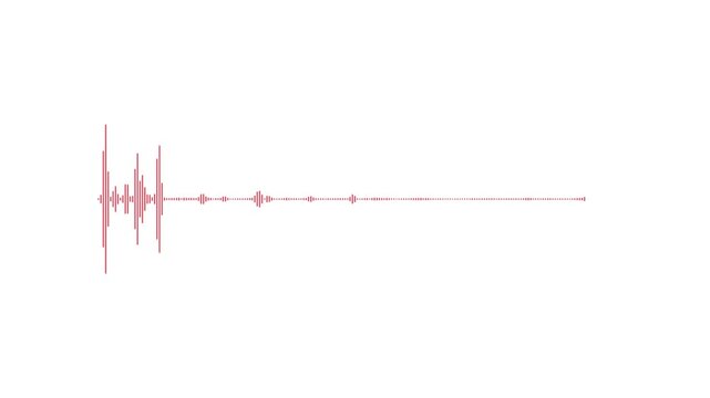 Audio waveform animation shows sound frequency. Sound waves move with rhythm and beat. Digital lines highlight modern audio visuals.Animated red audio waveform visualization sound frequency