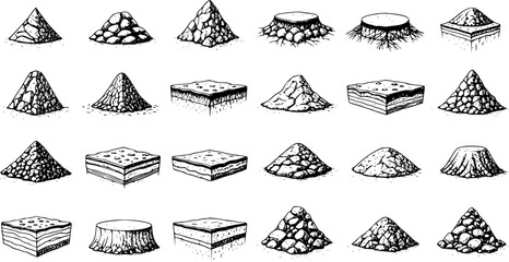 Hand-Drawn Soil  Ground Sketches: Cross-Sections, Mounds  Cuts © emerland