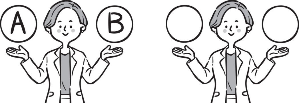 AとBの選択肢　キャリアウーマン2　上半身　ベクター（モノクロ）