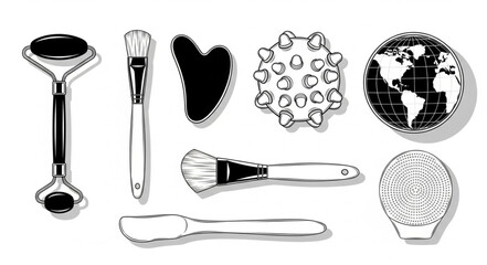 Collection of beauty and wellness tools for skincare. © Coklat