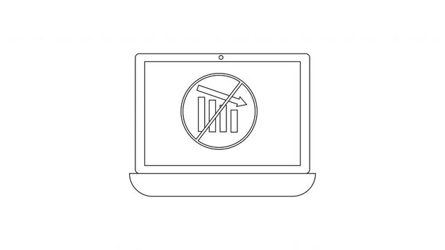 Laptop screen displays a graph with a red cross indicating no signal or data loss.