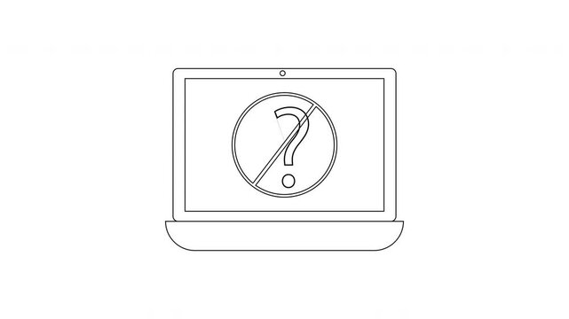 Laptop screen displays a crossed-out question mark icon, indicating an error or problem.