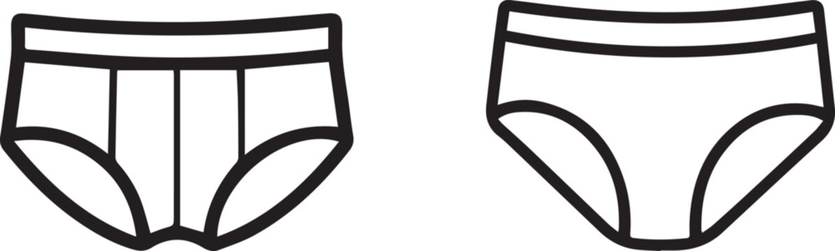 Men underwear briefs icons collection showing different styles and cuts of male lingerie in black outline vector design.