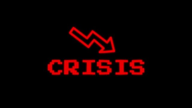 Crisis Red Alert Animation with Downward Arrow Symbol Breaking News Emergency Screen for War and Economic Collapse Reports