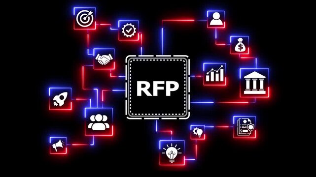 RFP request for proposal business neon concept.