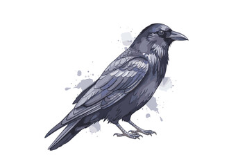 Naklejka premium Detailed illustration of a dark gray raven perched against a white background