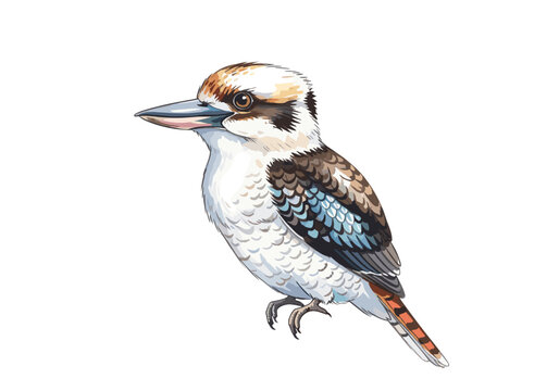 Detailed illustration of a kookaburra bird perched on a white background