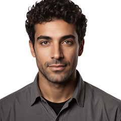Obraz premium Man portrait headshot of a handsome young male with dark features isolated on a transparent background