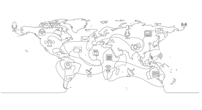 World Map with Various Symbols.