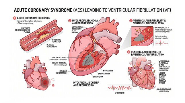 Acute Coronary Syndrome Leading to Ventricular Fibrillation - Medical Visualization
