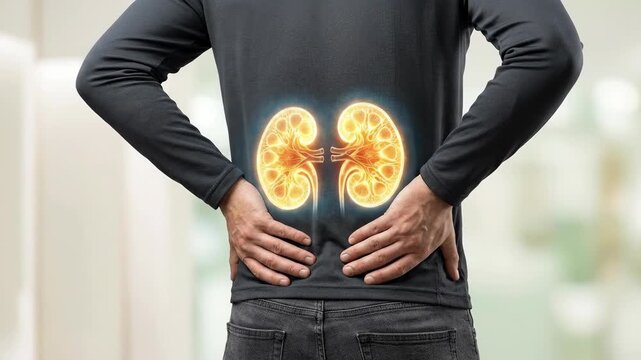 Individual lower back: kidney disease, ache symptom, renal problem, human anatomy, medical concept, health challenge, body discomfort, internal organ