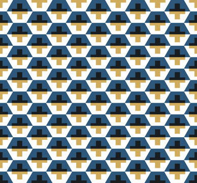 Seamless geometric pattern with hexagons and cross shapes. Abstract optical illusion vector background in retro colors, perfect for textiles, wallpaper and packaging.