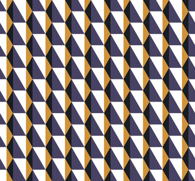 Seamless geometric pattern with vertical abstract shapes and optical illusion effect. Modern retro vector background with repeating triangles, stripes and dynamic rhythm.