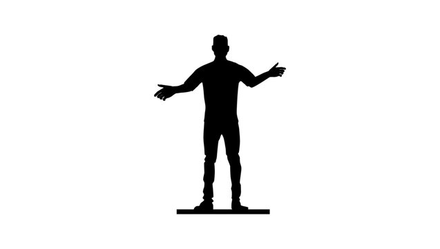 A man stands with his arms outstretched,  black isolated silhouette