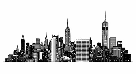 Fototapeta premium A graphic illustration of a city skyline featuring tall buildings and skyscrapers