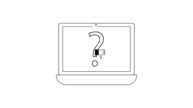 Laptop screen displays a question mark symbol, representing uncertainty or a problem.