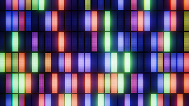 Digital screen showing abstract pixel art background with flashing light bars