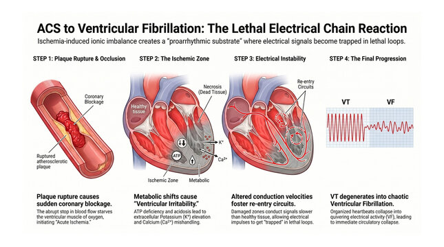 Acute Coronary Syndrome (ACS) to Ventricular Fibrillation: The Lethal Electrical Chain Reaction - Medical Visualization