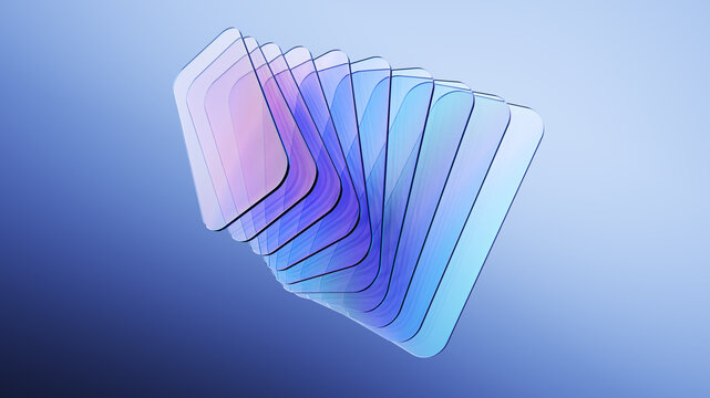 Elegant minimalist glass panels rotating in a row with a gradient background