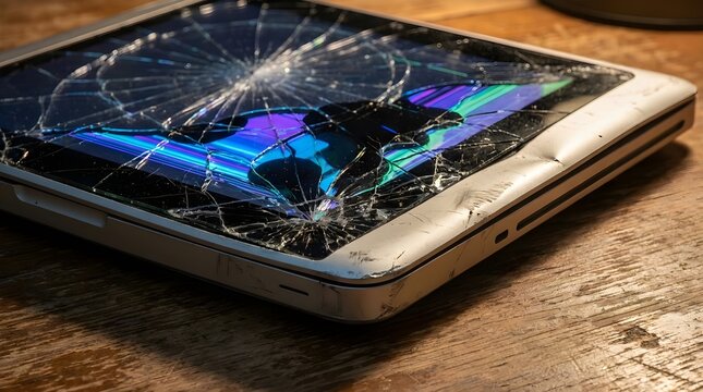 Broken Laptop with Cracked Screen