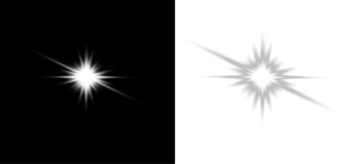 Fototapeta premium Bright glowing white stars sparkle light flare magical radiant abstract PNG fantasy background illustration design.