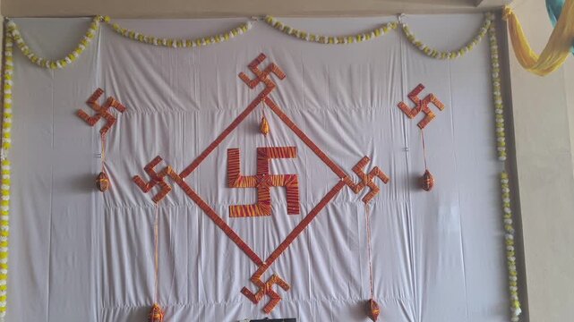 Traditional Hindu Swastika Wall Decor for Auspicious Ceremony