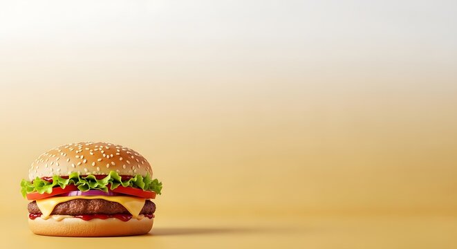 Delicious looking hamburger with fresh ingredients on a plain background