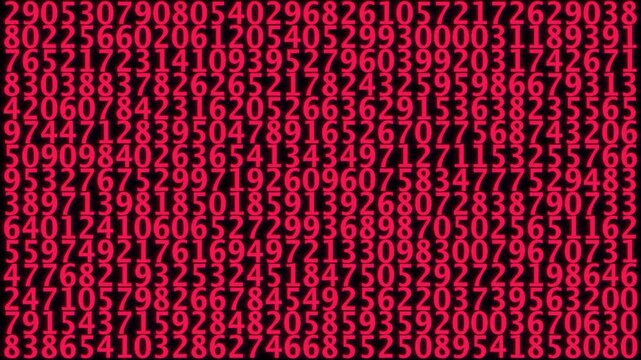 Warning red digital data error grid with random numbers changing rapidly for security breach themes